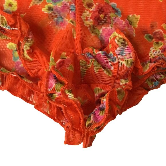 Victoria's Secret Women Y2k Floral Orange Sheer Camisole Ruffel Sexy Shorts M - Picture 9 of 10